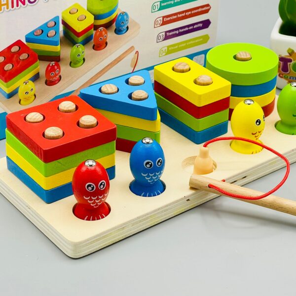 Wooden Stacking & Shape Sorting Fishing Montessori Toy – Educational Learning Toy for Kids
